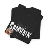 Samhain Initium Gothic Skull Tee — Grim Reaper Cards Halloween T‑Shirt