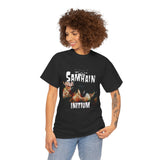 Samhain Initium Gothic Skull Tee — Grim Reaper Cards Halloween T‑Shirt